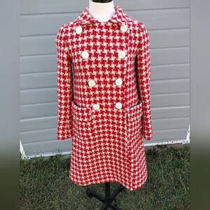 Ladies Reneevon Hounds tooth Red/ White Coat Jacket Small? See Pics.